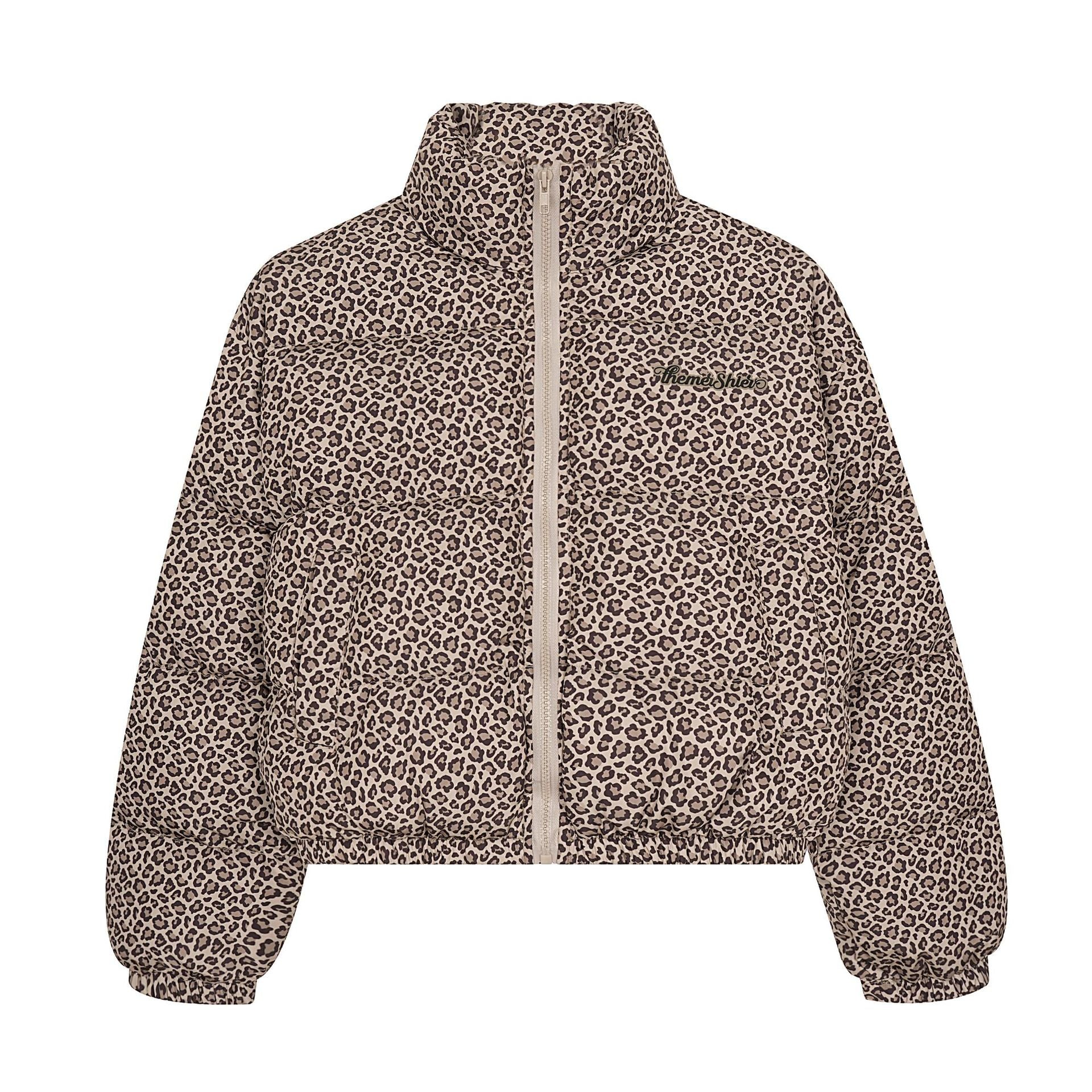 Leopard print stand up collar warm versatile cotton coat thick jacket