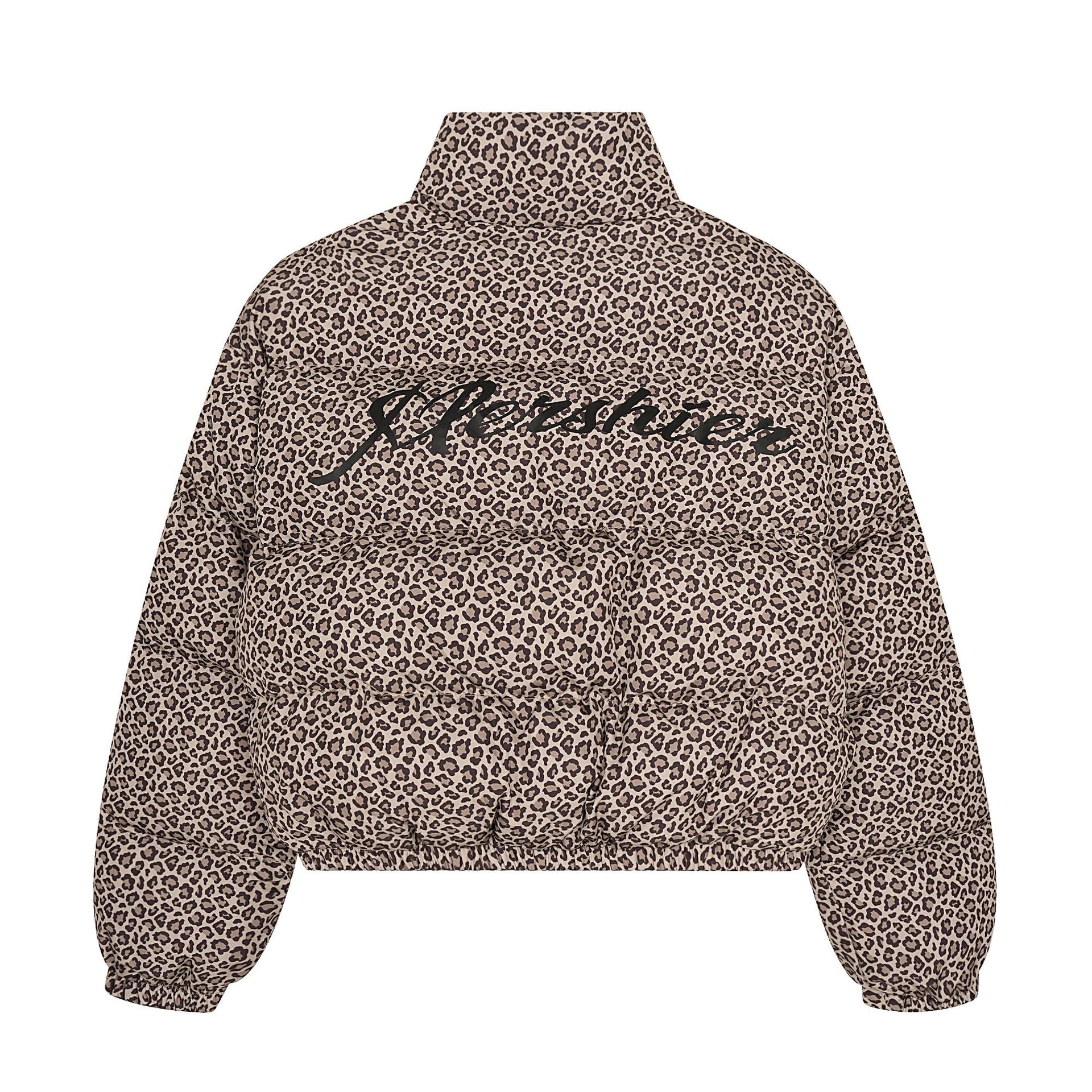 Leopard print stand up collar warm versatile cotton coat thick jacket