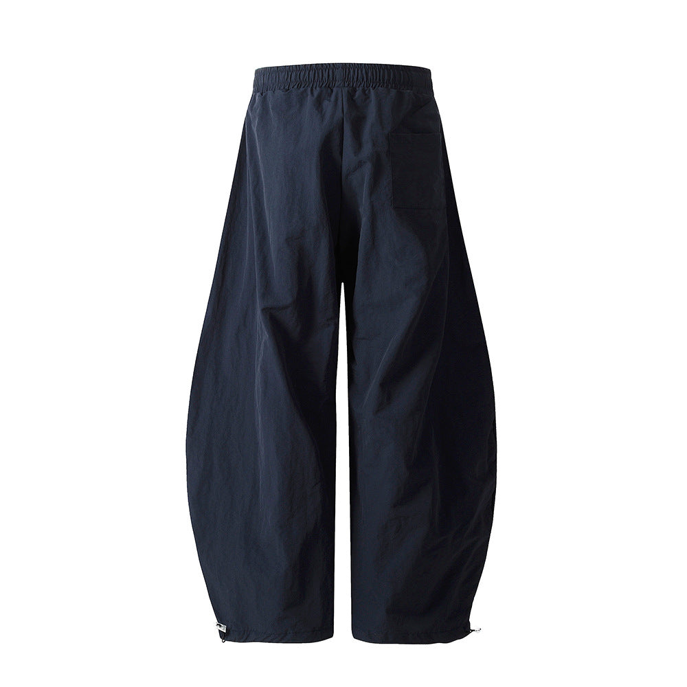 Letter Print Wide-Leg Nylon Pants – Street Style Drawstring Joggers