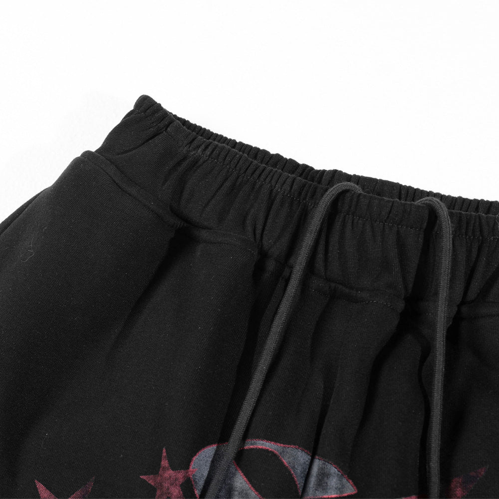 Star graffiti printed casual curved knife pants