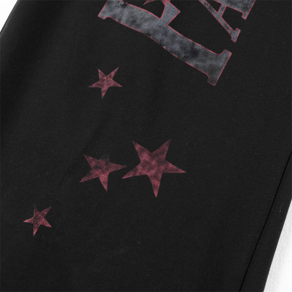 Star graffiti printed casual curved knife pants