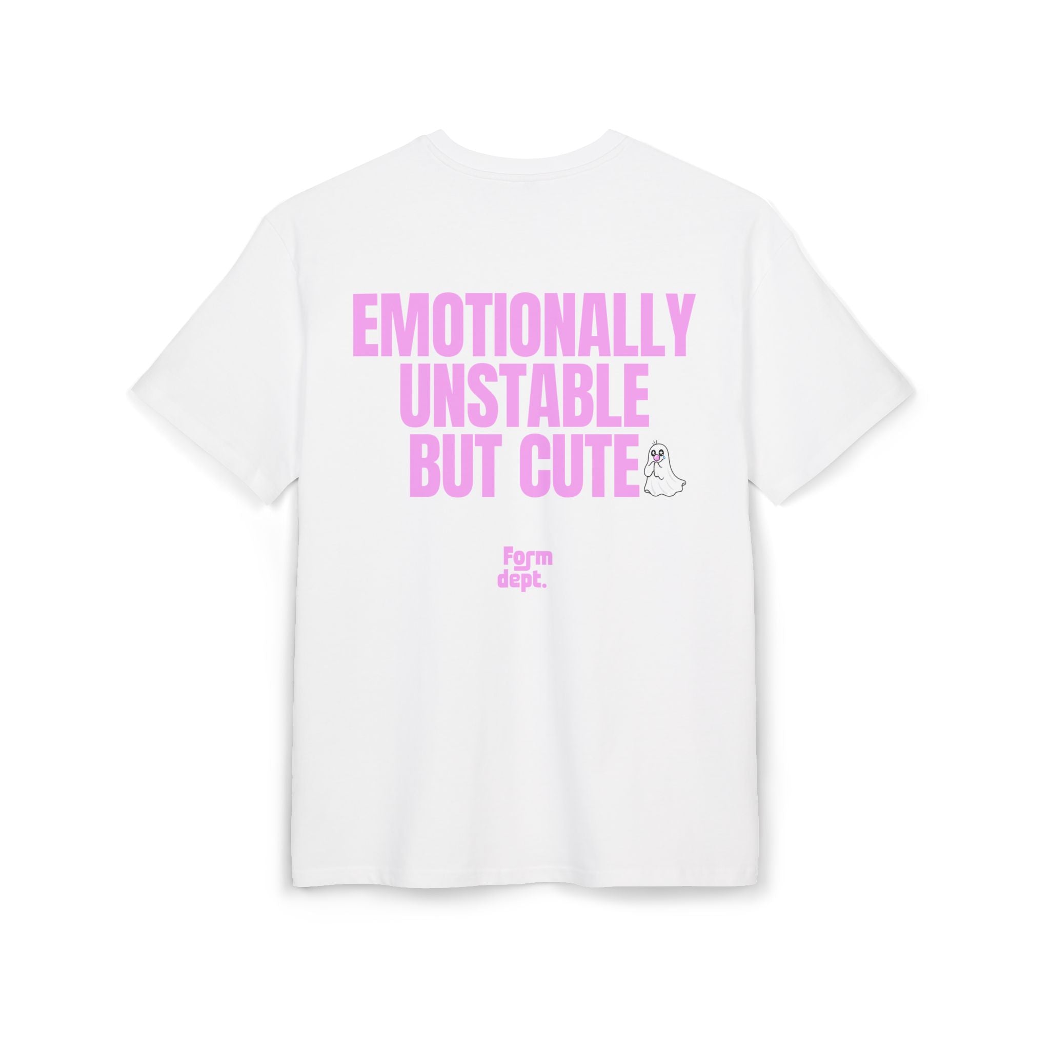 Camiseta oversize unisex «Emotionally Unstable But Cute» – estampado rosa
