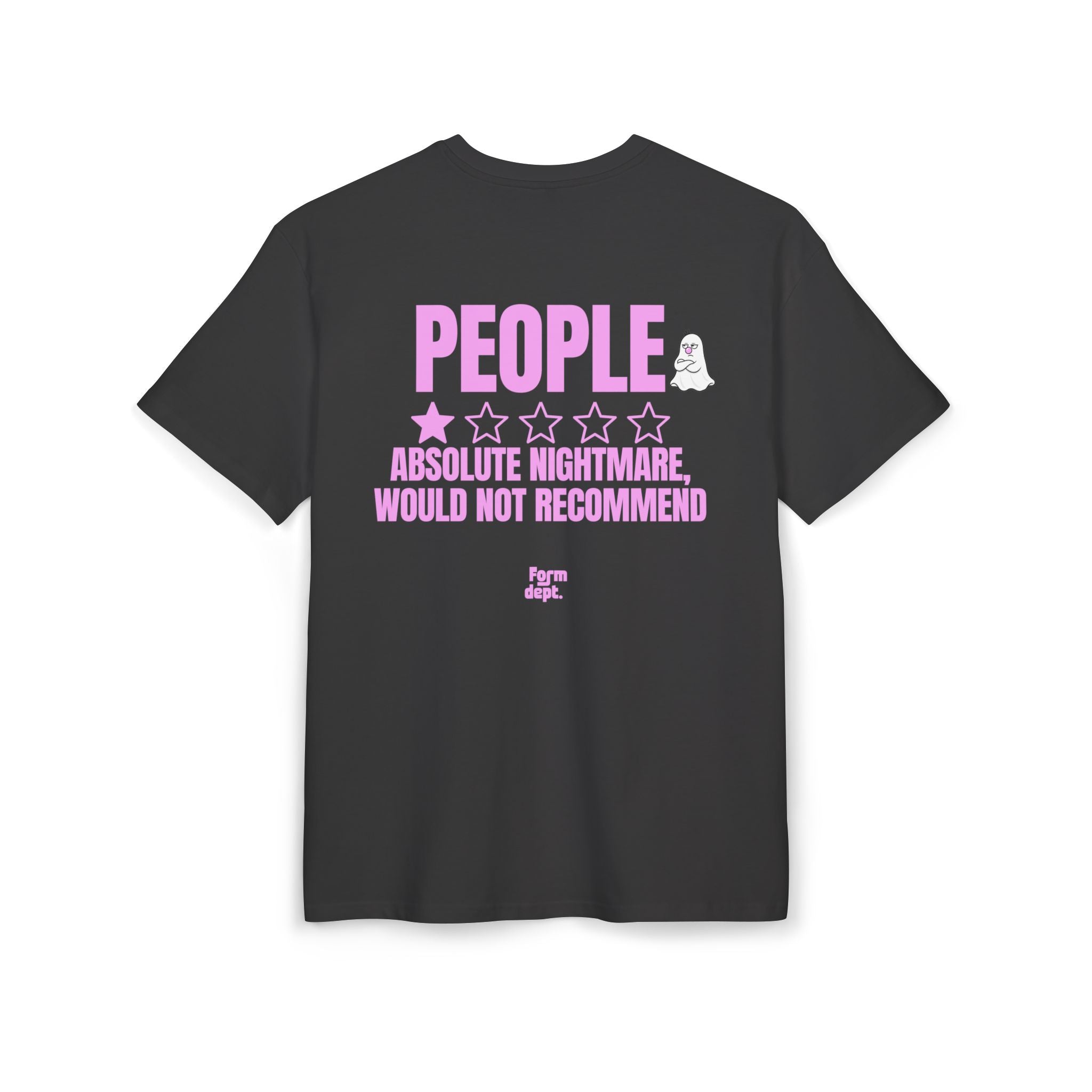 Camiseta oversize unisex «People – Absolute Nightmare» con estampado rosa – vista 3 – Form Dept.