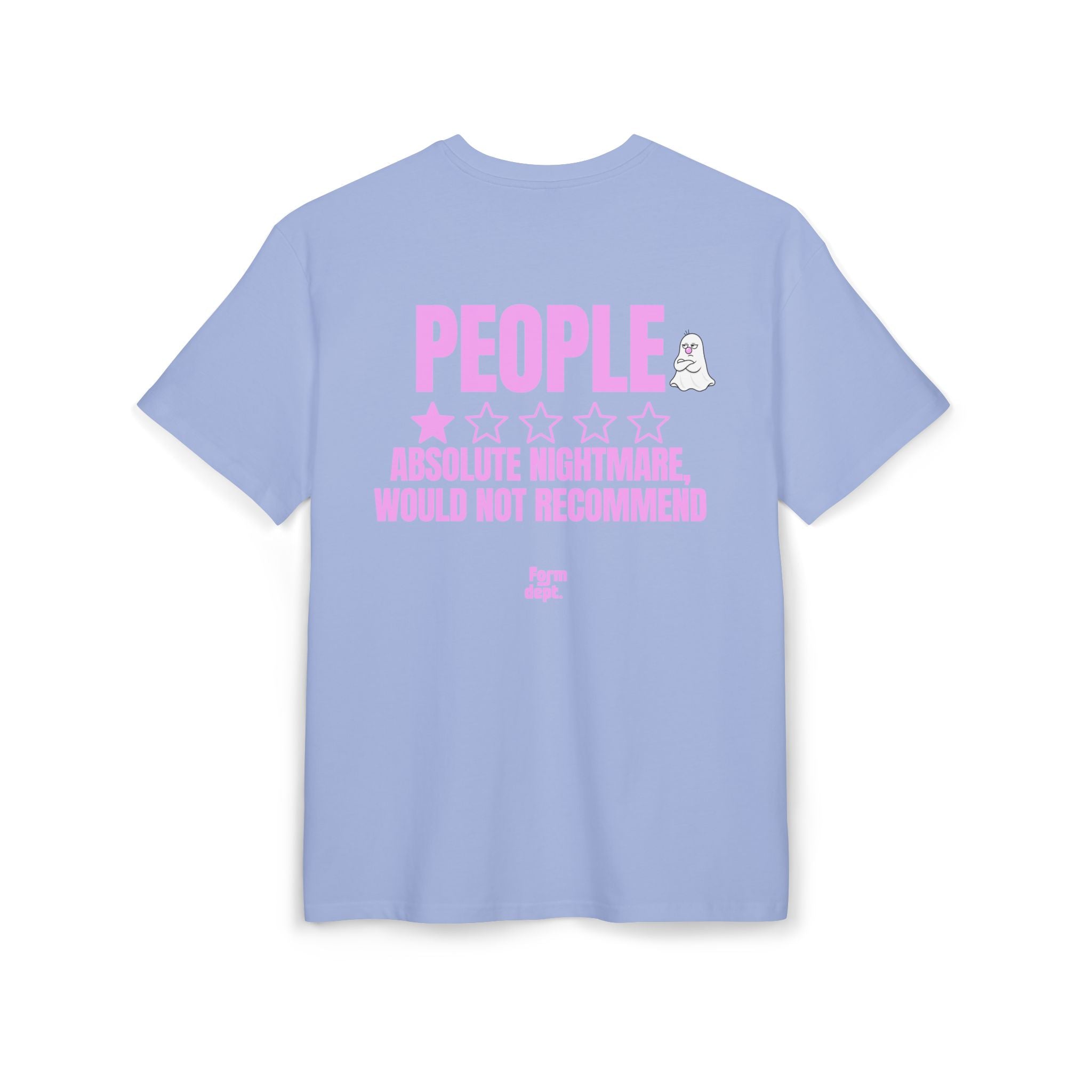 Camiseta oversize unisex «People – Absolute Nightmare» con estampado rosa en la espalda – Form Dept.