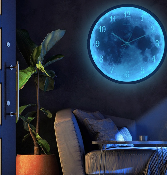 12-inch Wall Clock For Home Decoration Blue Moon Sound Control Luminous Simple Modern Mute Home Gothic Room Decor - Bellarte Enchanté 12-inch Wall Clock For Home Decoration Blue Moon Sound Control Luminous Simple Modern Mute Home Gothic Room Decor