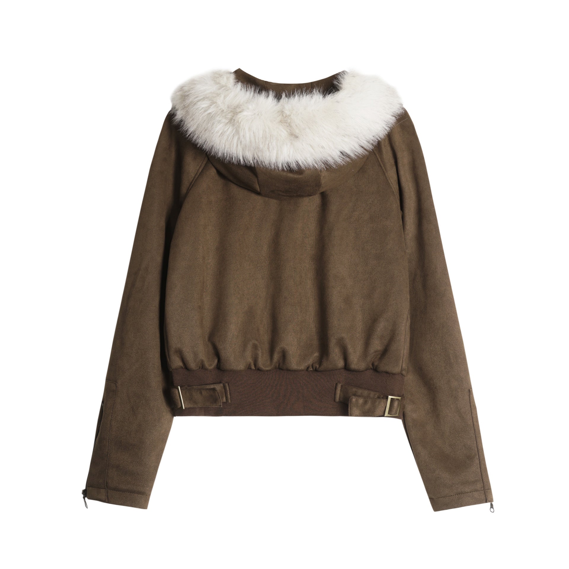Retro mountain carved fur collar suede hooded jacket for women