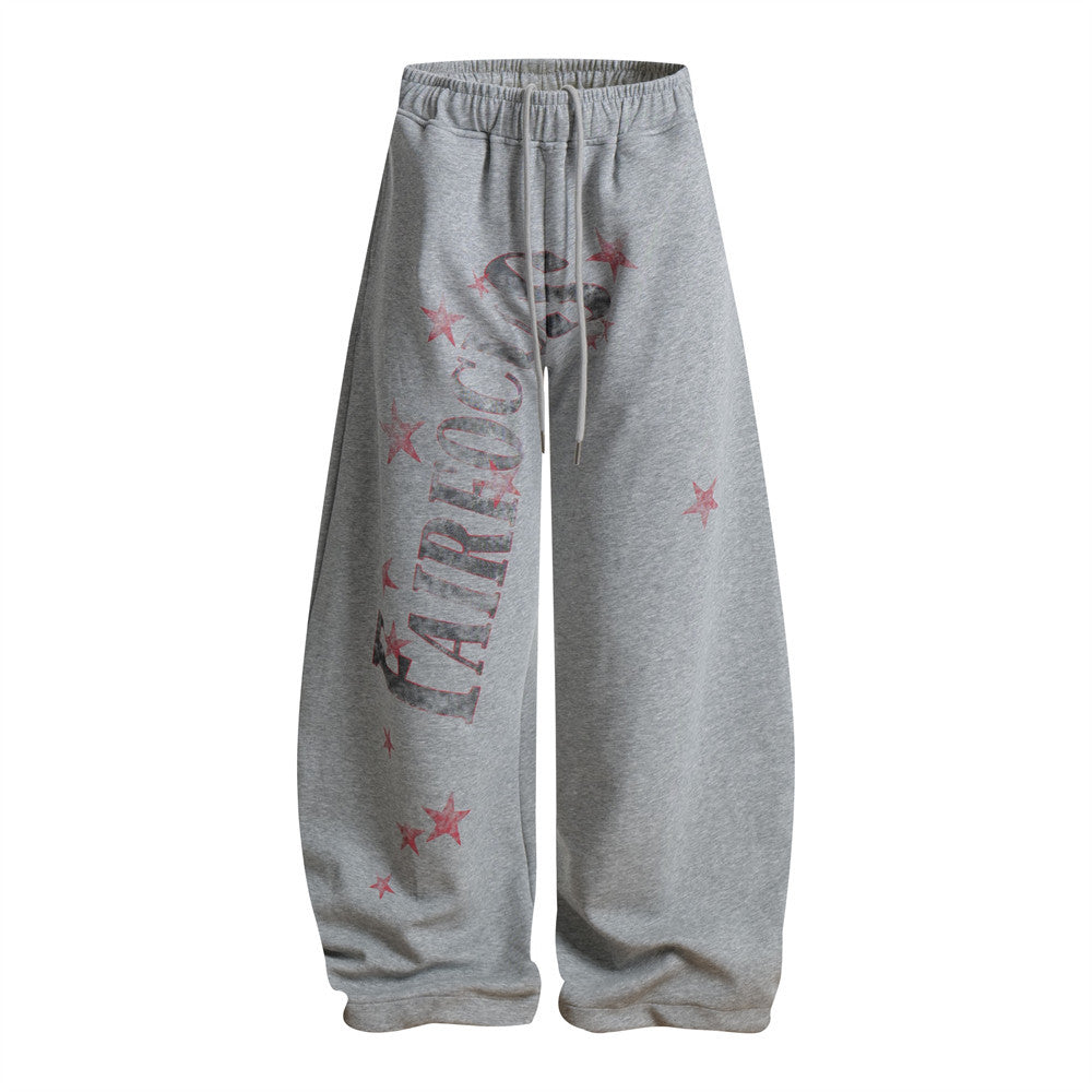 Star graffiti printed casual curved knife pants