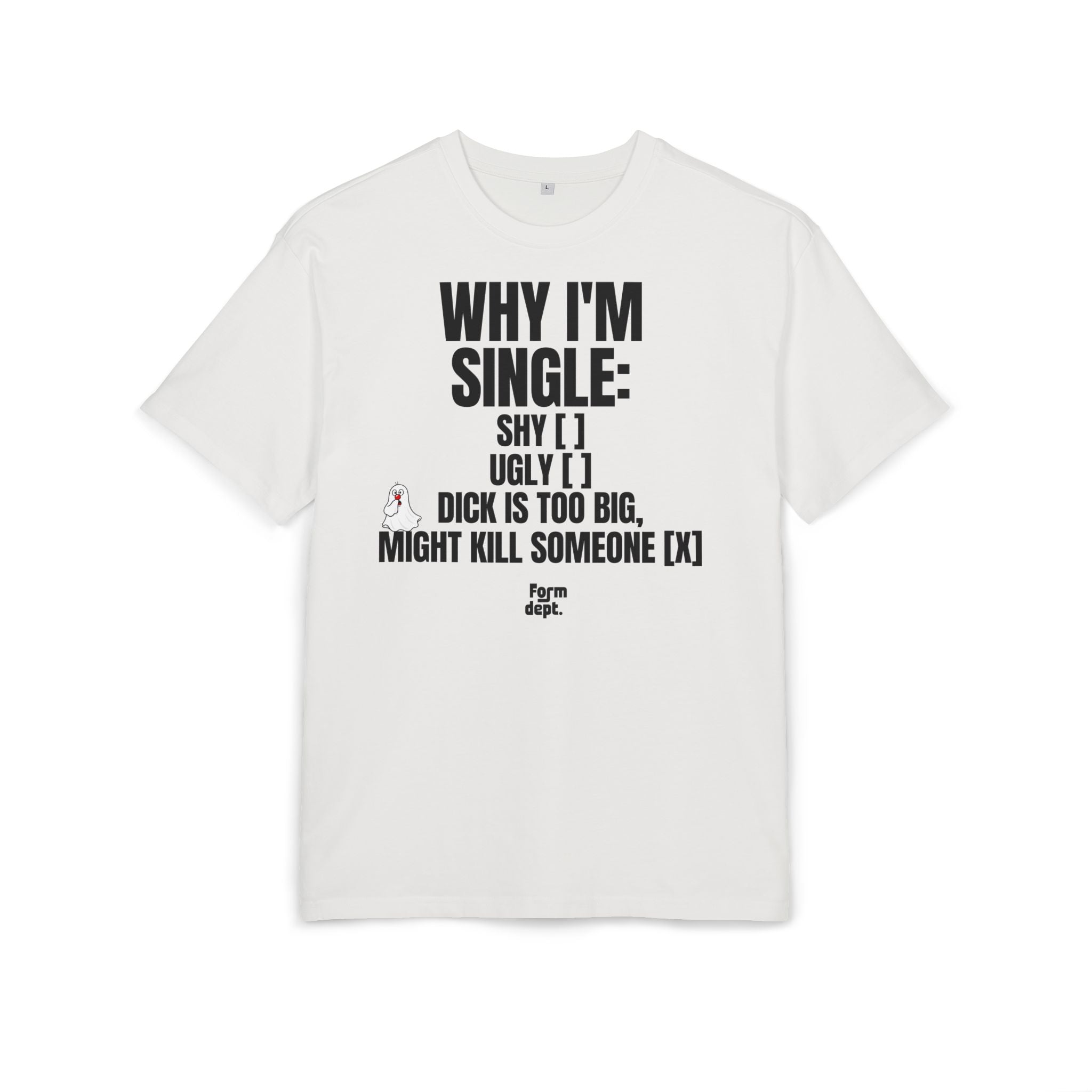 Camiseta oversize unisex «He’s an Idiot» con estampado negro y rojo – vista 2 – Form Dept.