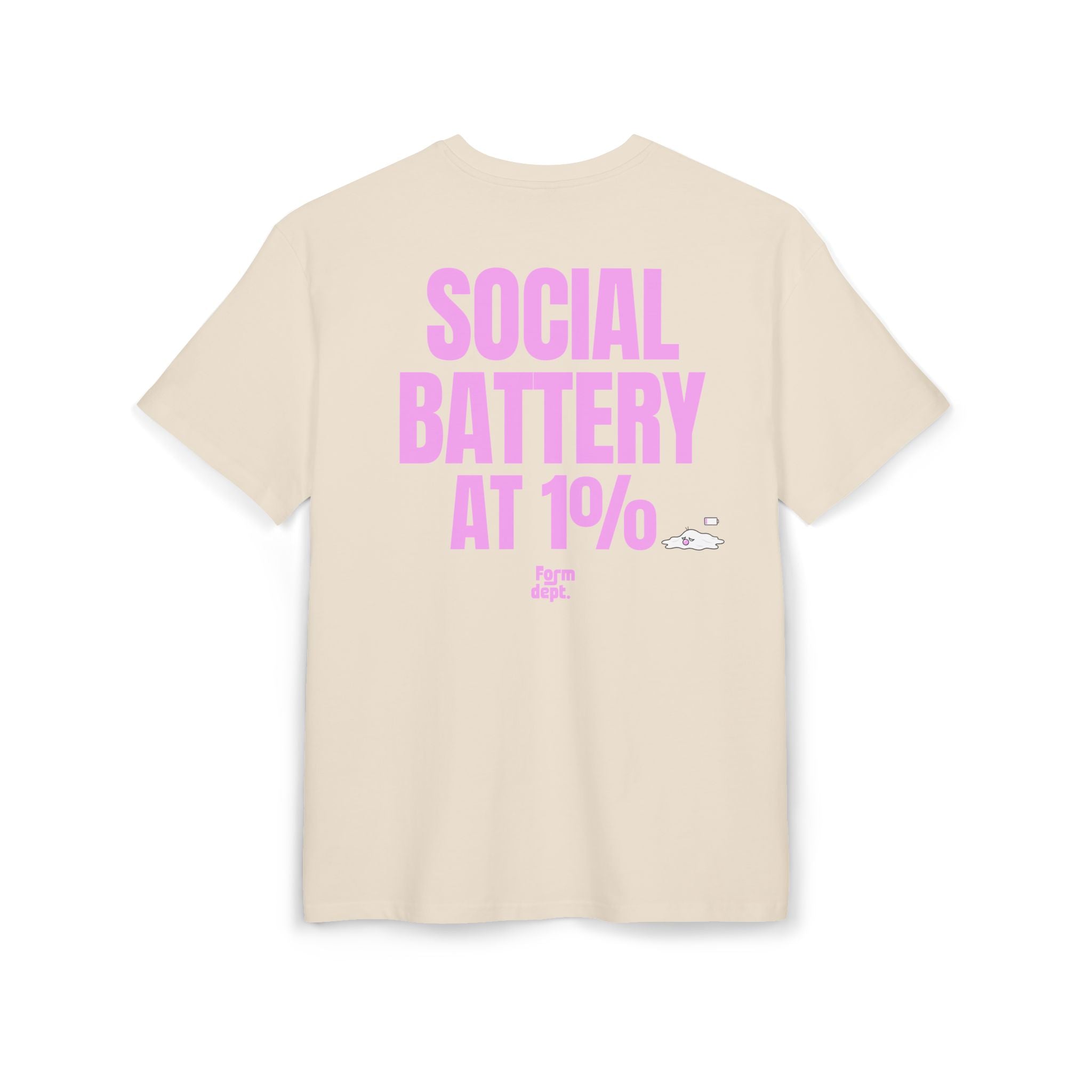 Unisex Social Battery at 1% Oversized Tee Funny T-Shirt Oversized
