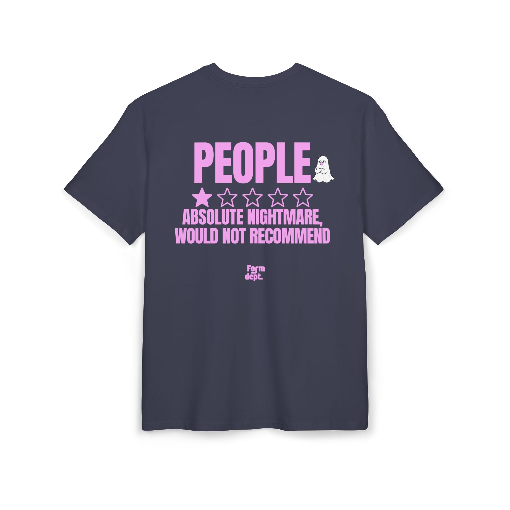 Camiseta oversize unisex «People – Absolute Nightmare» con estampado rosa – vista 4 – Form Dept.