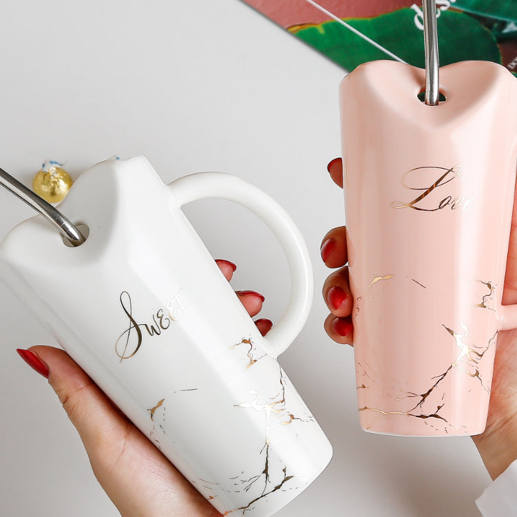 Heart-Shaped Couple Ceramic Mug 480ml — High-Temperature Resistant | 4 Colours