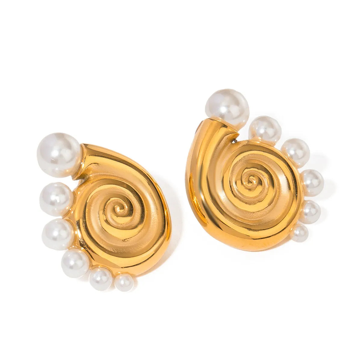 18K Gold Stainless Steel Conch Sticky Pearl Earrings - Bellarte Enchanté 18K Gold Stainless Steel Conch Sticky Pearl Earrings