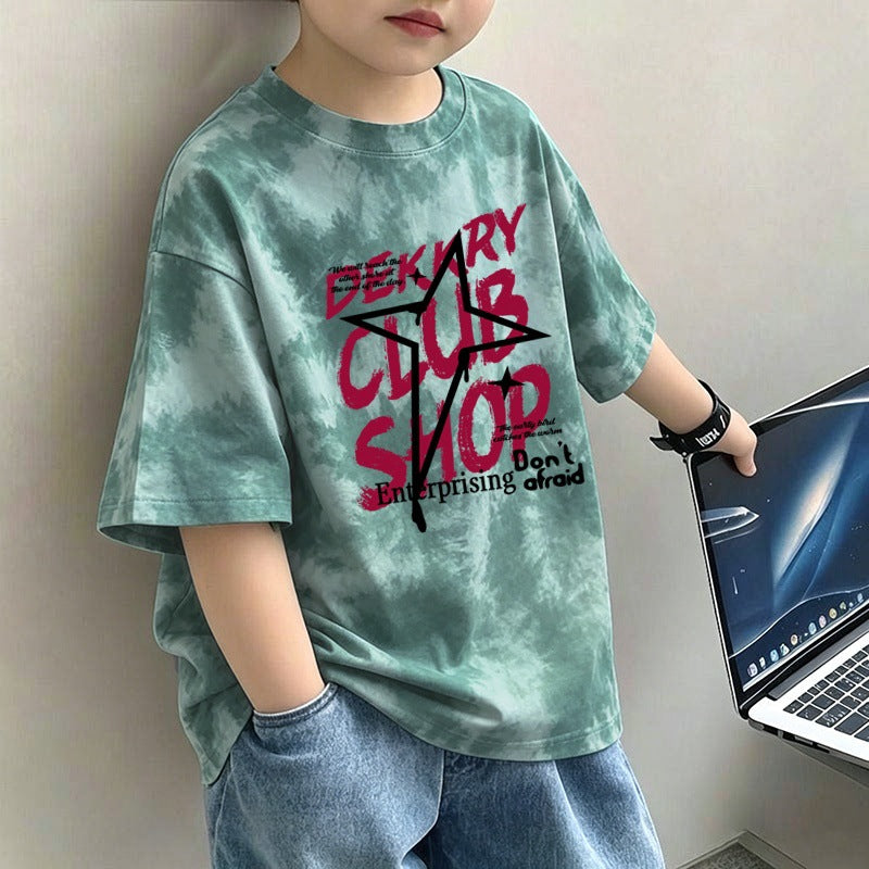 Boys' Letter Print T-Shirt – Casual Short Sleeve Cotton Tee for Kids | 120–170