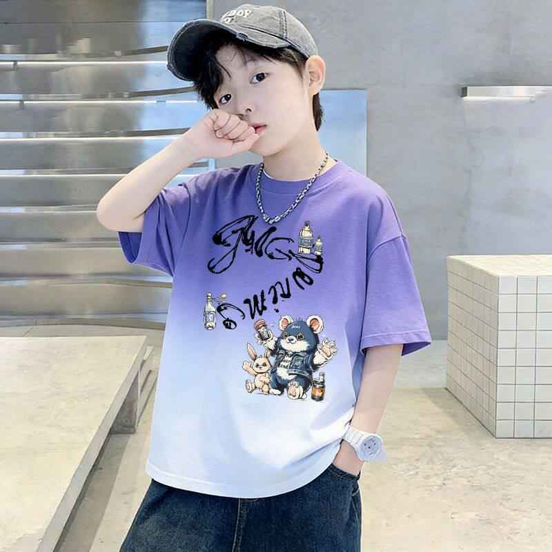 Kids' Short Sleeve T-Shirt Dyeing Half Sleeve Trendy Children's Clothing Top
