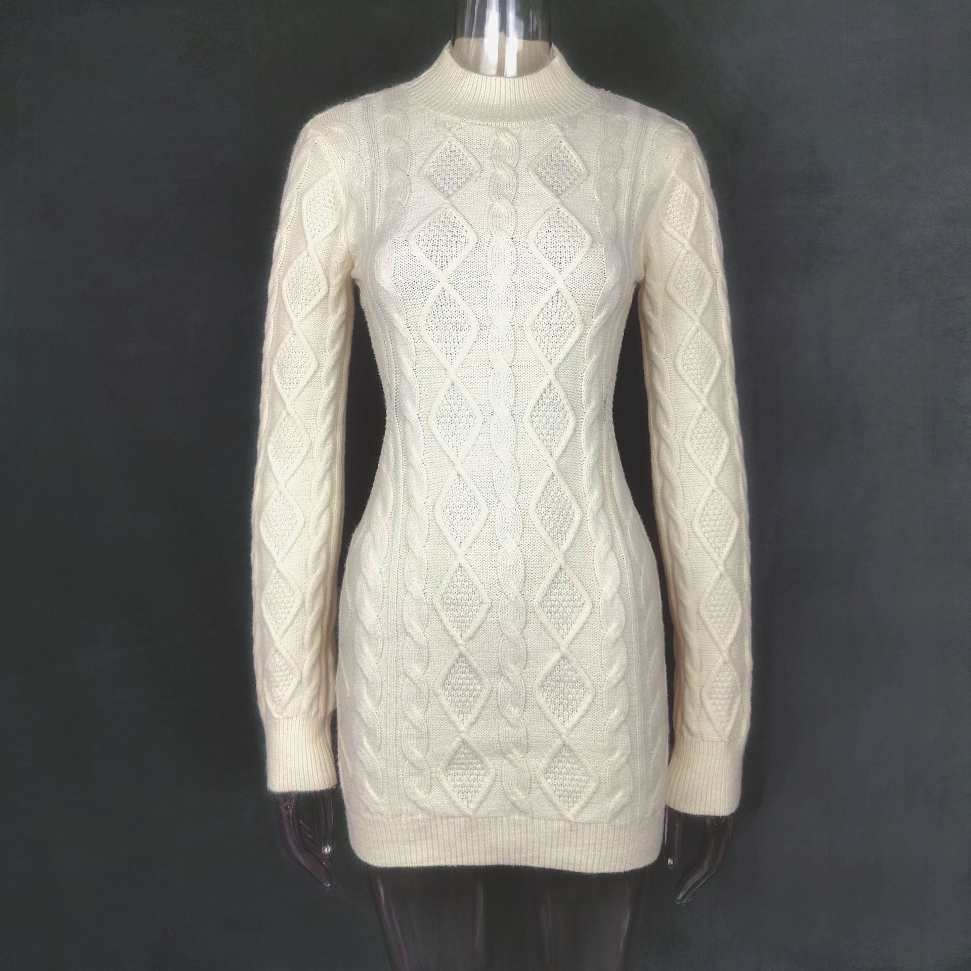 Long Sleeve Round Neck Back Slim Wrapped Sweater Dress