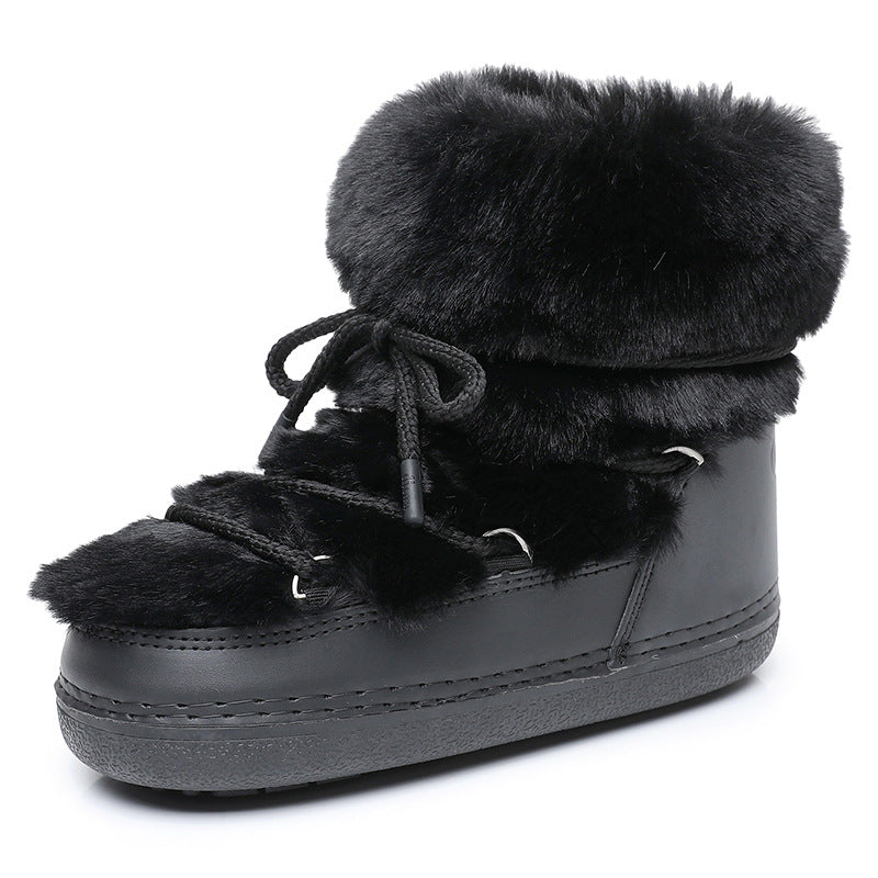 Women's Short Thin-soled Fur-lined Snow Boots