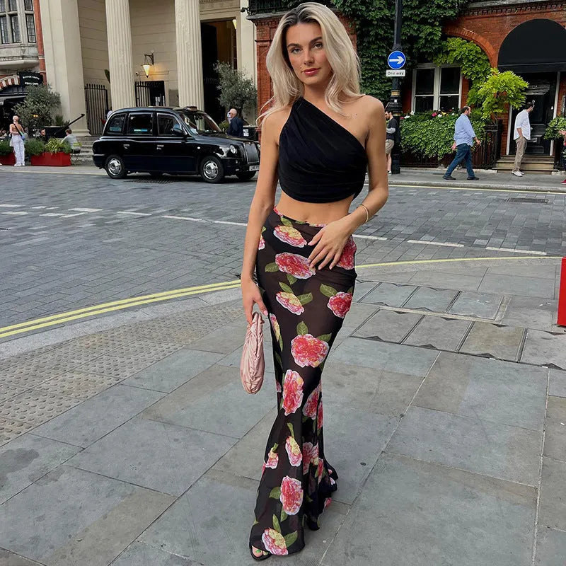 2024 Summer Low Waist Printed Mesh Skirt Sheath - Bellarte Enchanté 2024 Summer Low Waist Printed Mesh Skirt Sheath