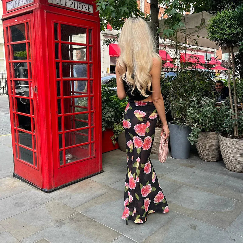 2024 Summer Low Waist Printed Mesh Skirt Sheath - Bellarte Enchanté 2024 Summer Low Waist Printed Mesh Skirt Sheath