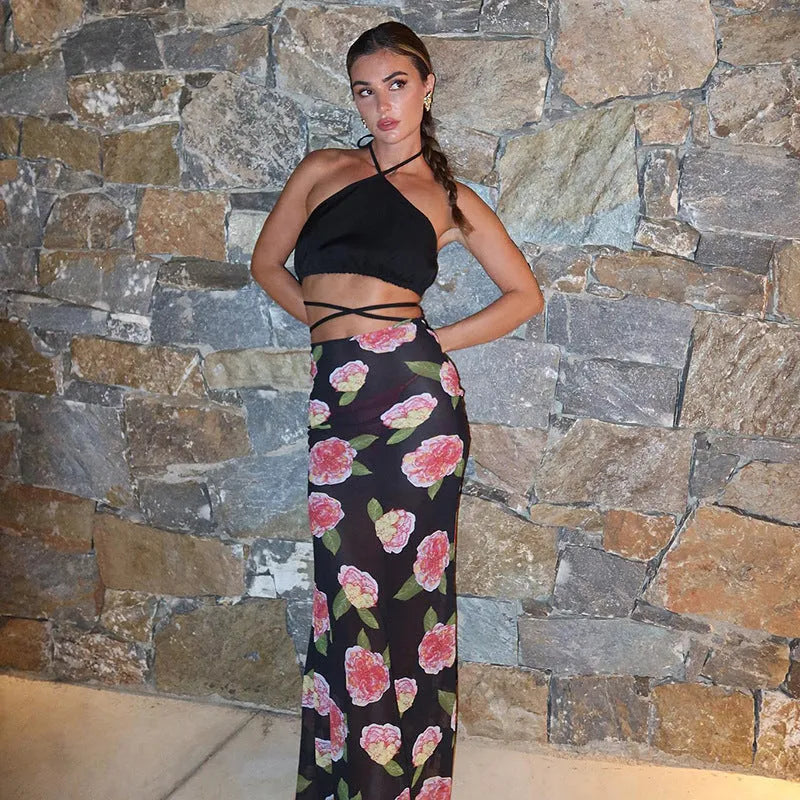 2024 Summer Low Waist Printed Mesh Skirt Sheath - Bellarte Enchanté 2024 Summer Low Waist Printed Mesh Skirt Sheath
