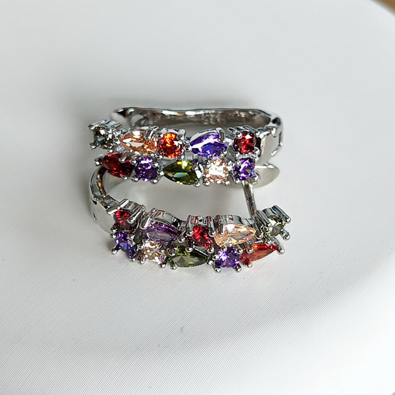 Hypoallergenic electroplating colored zircon earrings