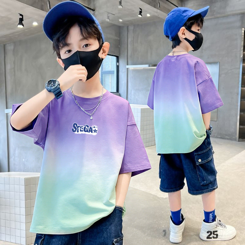 Boy's Short Sleeve T-Shirt Pure Casual Cool Style Mid to Large Kids