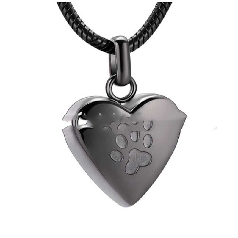 Stainless Steel Open Heart-shaped Corrosion Dog's Paw Pet Pendant Necklace