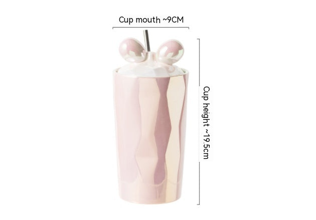 Double-layer Straw Bow Girl Tumbler Anti-scald Pearl Glaze