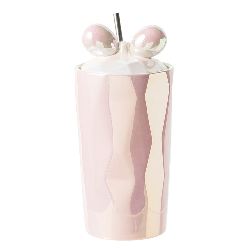 Double-layer Straw Bow Girl Tumbler Anti-scald Pearl Glaze
