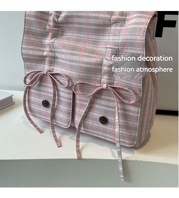 Spring Popular Fashion Bowknot Soft Leather Cute Large Capacity Versatile Commuter Hand-carrying Bag