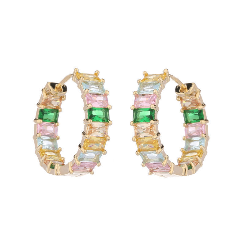 Women's Fashion Rectangular Zirconia Inner And Outer Setting Earrings