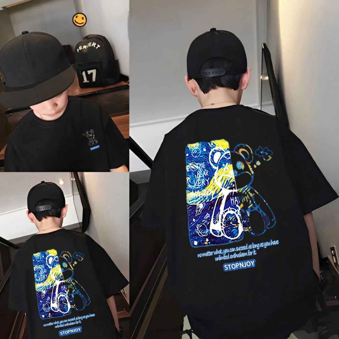Casual Short Sleeve T-Shirt for Boys, Round Neck Kids