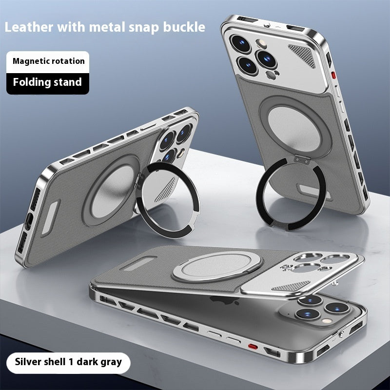 Aluminum Alloy Leather Spring Fastener Phone Case Rotating Bracket