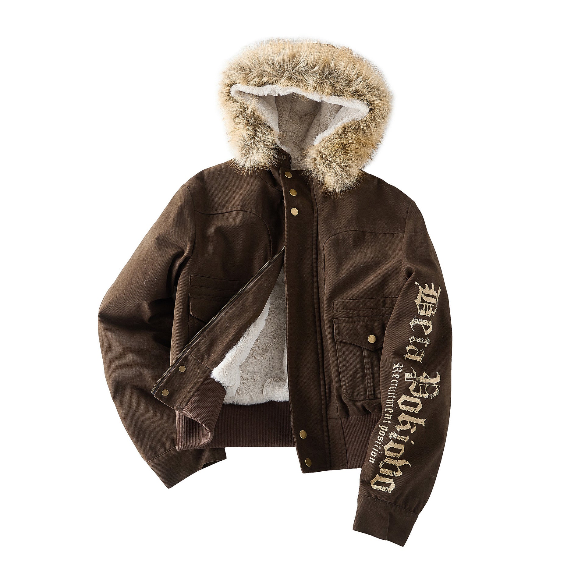 Maillard brown fur collar hooded jacket for Women