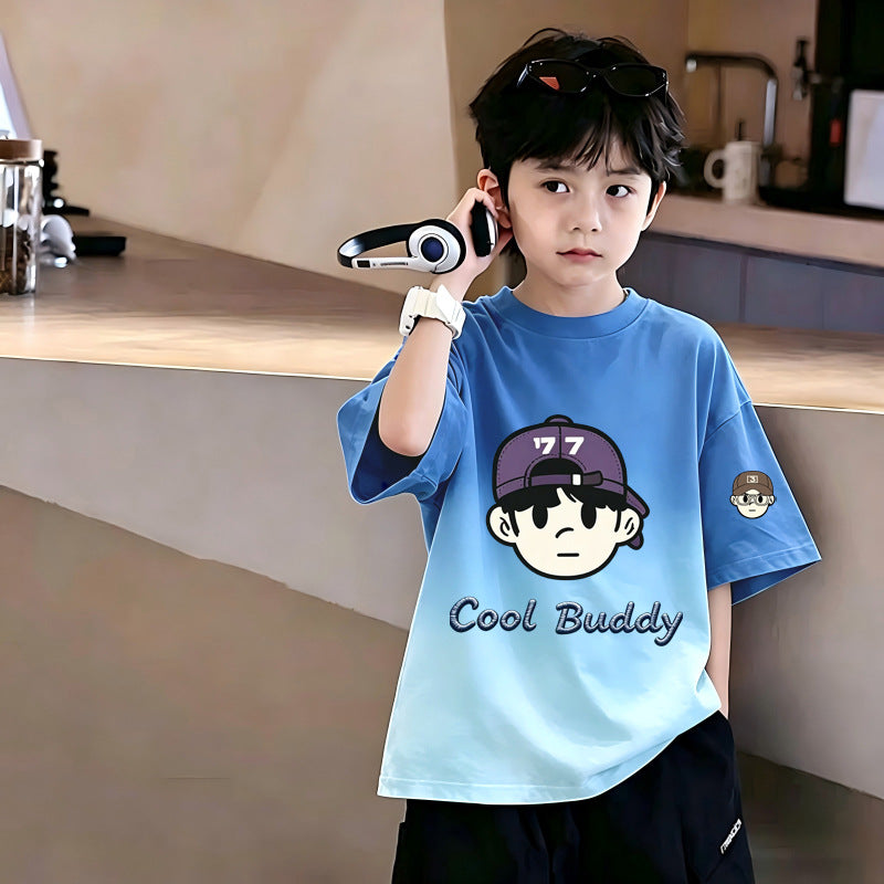 Children's Boy's Short Sleeve T-Shirt, Middle and Large Size