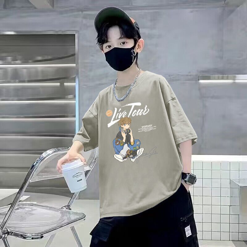 Kids Boys Short Sleeve T-Shirt  Cartoon Print Trendy Cotton Casual Top