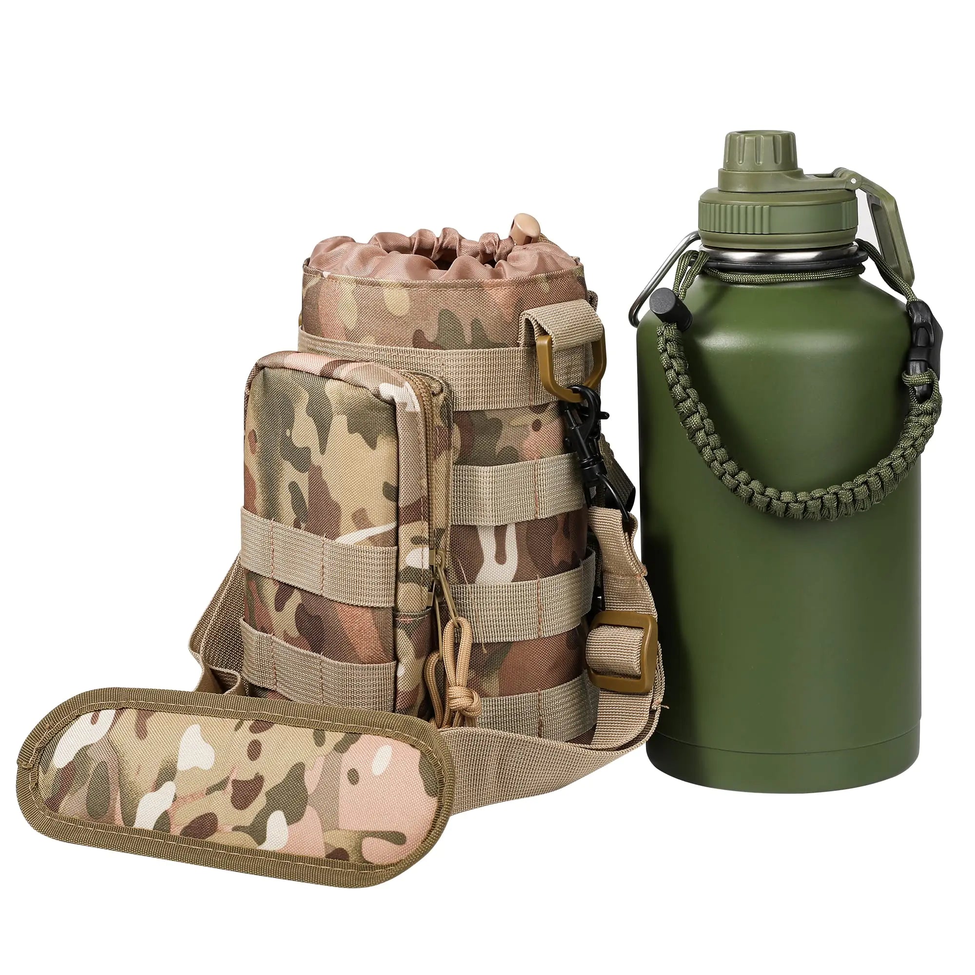 64 oz Insulated Water Bottle with Straw and Carrier Bag(Cold for 48 Hrs) - Leak Proof Stainless Steel Water Jug - BPA Free - Half Gallon Thermos Water Bottle with Handle for Gym Sports and Travel