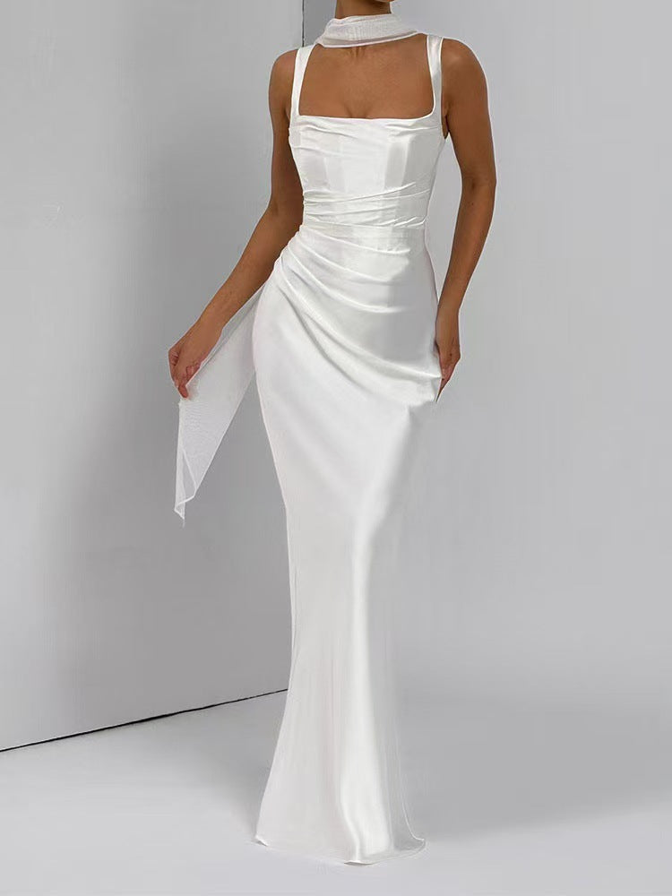 Sleeveless Sling Maxi Dress - Elegant High-Waist Design