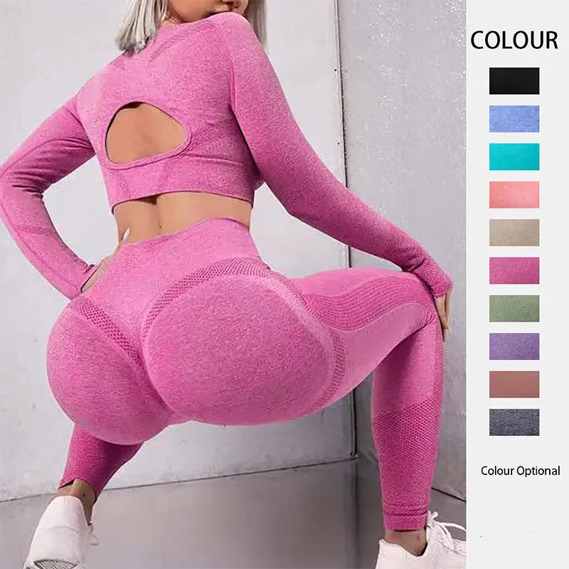 2pcs Sports Suits Long Sleeve Hollow Design Yoga - Bellarte Enchanté 2pcs Sports Suits Long Sleeve Hollow Design Yoga