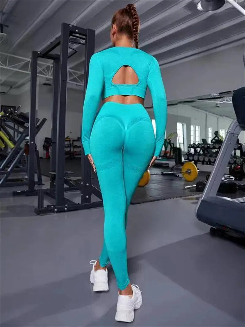 2pcs Sports Suits Long Sleeve Hollow Design Yoga - Bellarte Enchanté 2pcs Sports Suits Long Sleeve Hollow Design Yoga