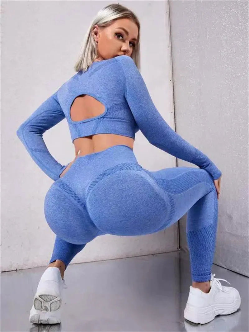 2pcs Sports Suits Long Sleeve Hollow Design Yoga - Bellarte Enchanté 2pcs Sports Suits Long Sleeve Hollow Design Yoga