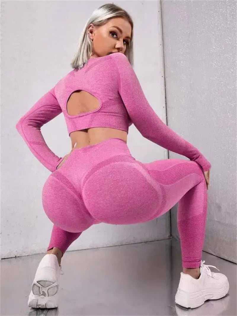 2pcs Sports Suits Long Sleeve Hollow Design Yoga - Bellarte Enchanté 2pcs Sports Suits Long Sleeve Hollow Design Yoga