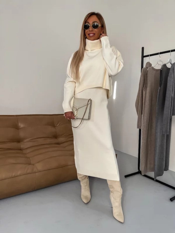 2pcs Sweater Suit Winter Fashion Turtleneck Pullover And Sleeveless Long Dress Womens Clothing - Bellarte Enchanté 2pcs Sweater Suit Winter Fashion Turtleneck Pullover And Sleeveless Long Dress Womens Clothing