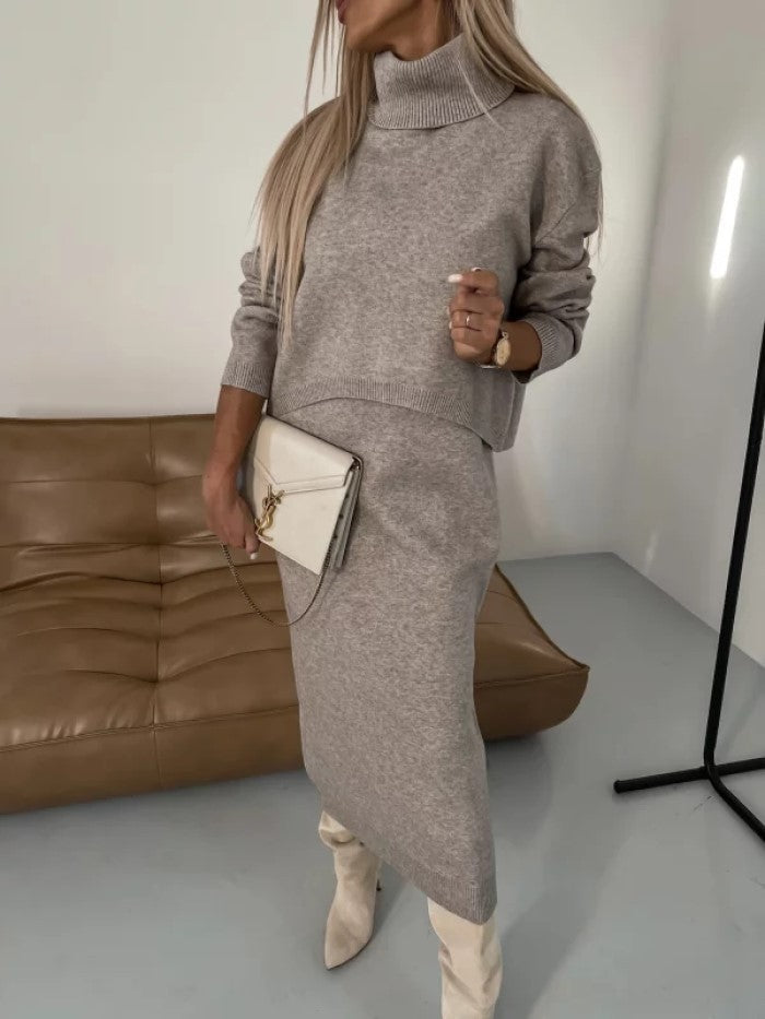 2pcs Sweater Suit Winter Fashion Turtleneck Pullover And Sleeveless Long Dress Womens Clothing - Bellarte Enchanté 2pcs Sweater Suit Winter Fashion Turtleneck Pullover And Sleeveless Long Dress Womens Clothing