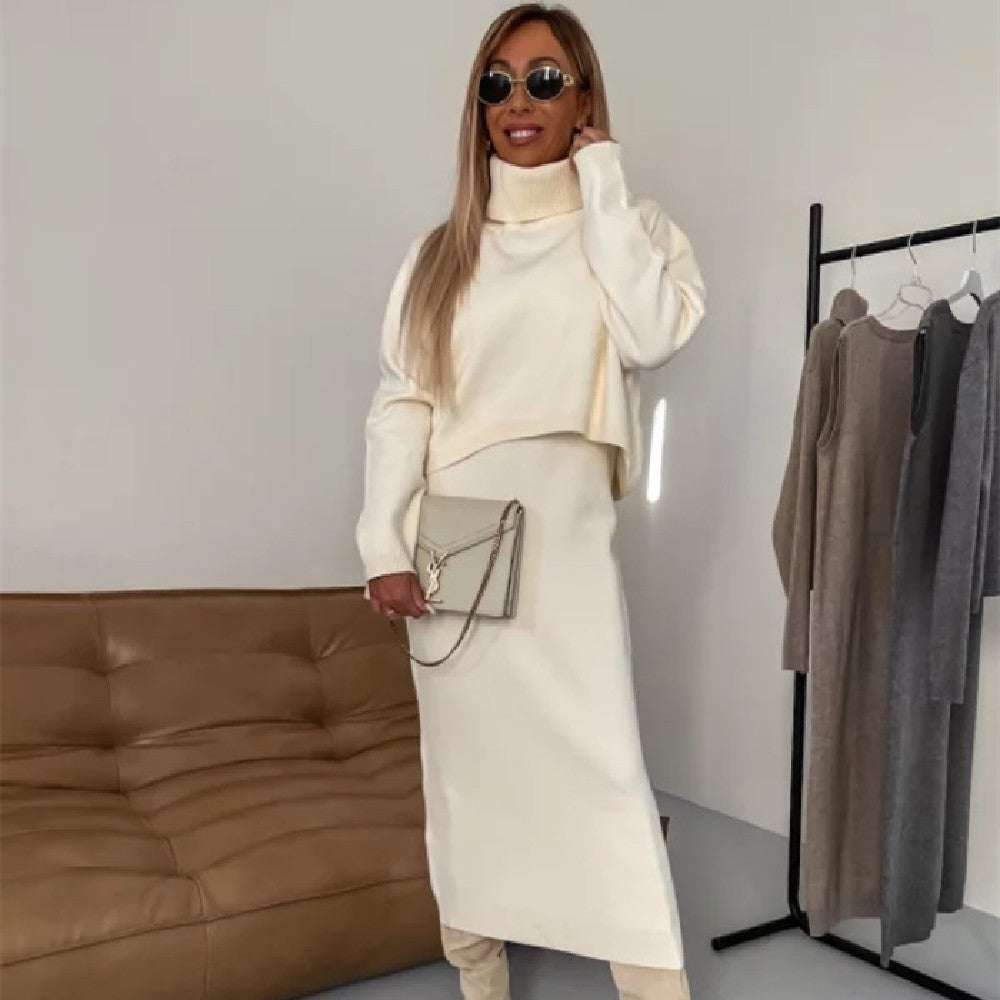 2pcs Sweater Suit Winter Fashion Turtleneck Pullover And Sleeveless Long Dress Womens Clothing - Bellarte Enchanté 2pcs Sweater Suit Winter Fashion Turtleneck Pullover And Sleeveless Long Dress Womens Clothing