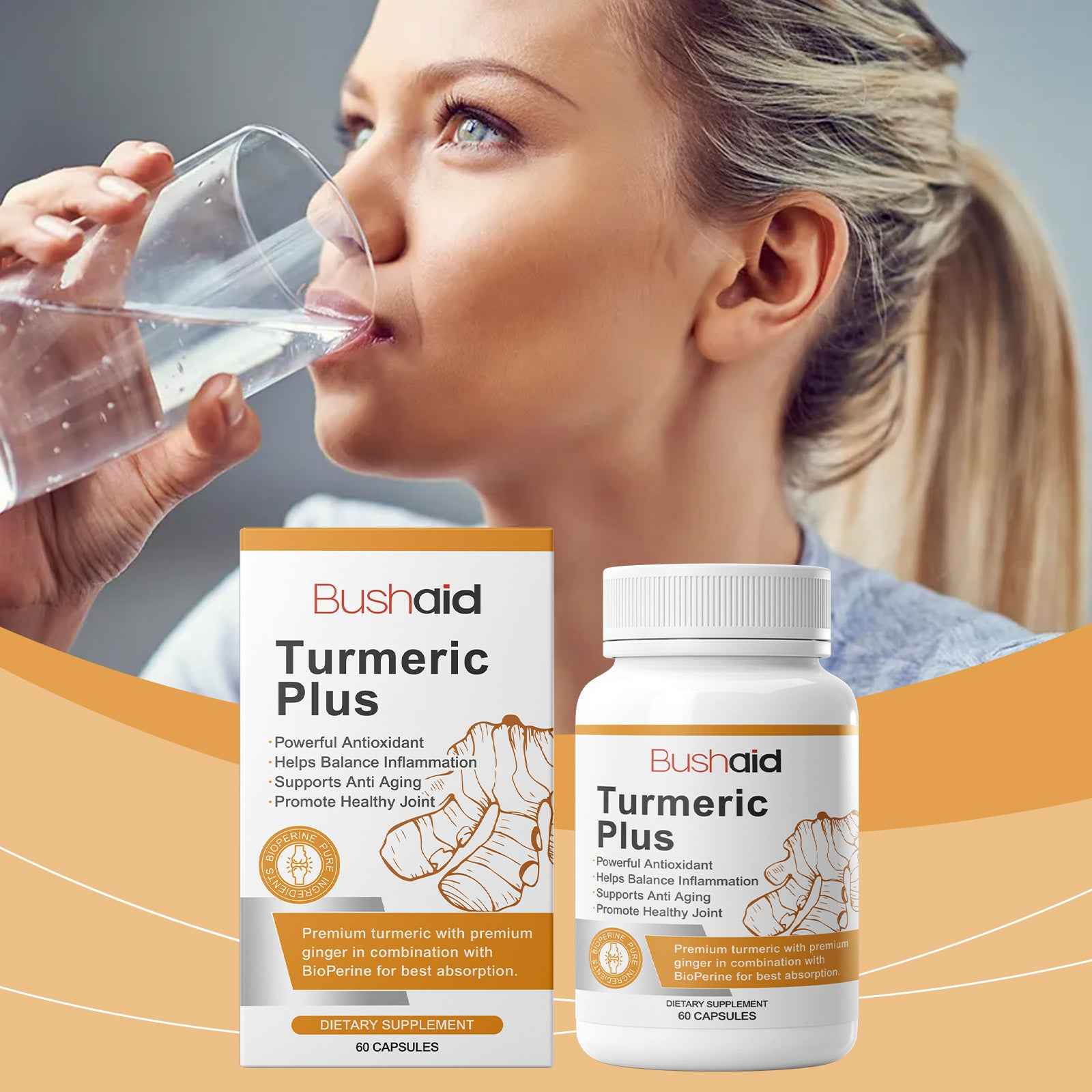 Bush Aid Turmeric Vitamin Capsules Body Care Capsules Rejuvenate Body And Mind Care Comfort Capsules