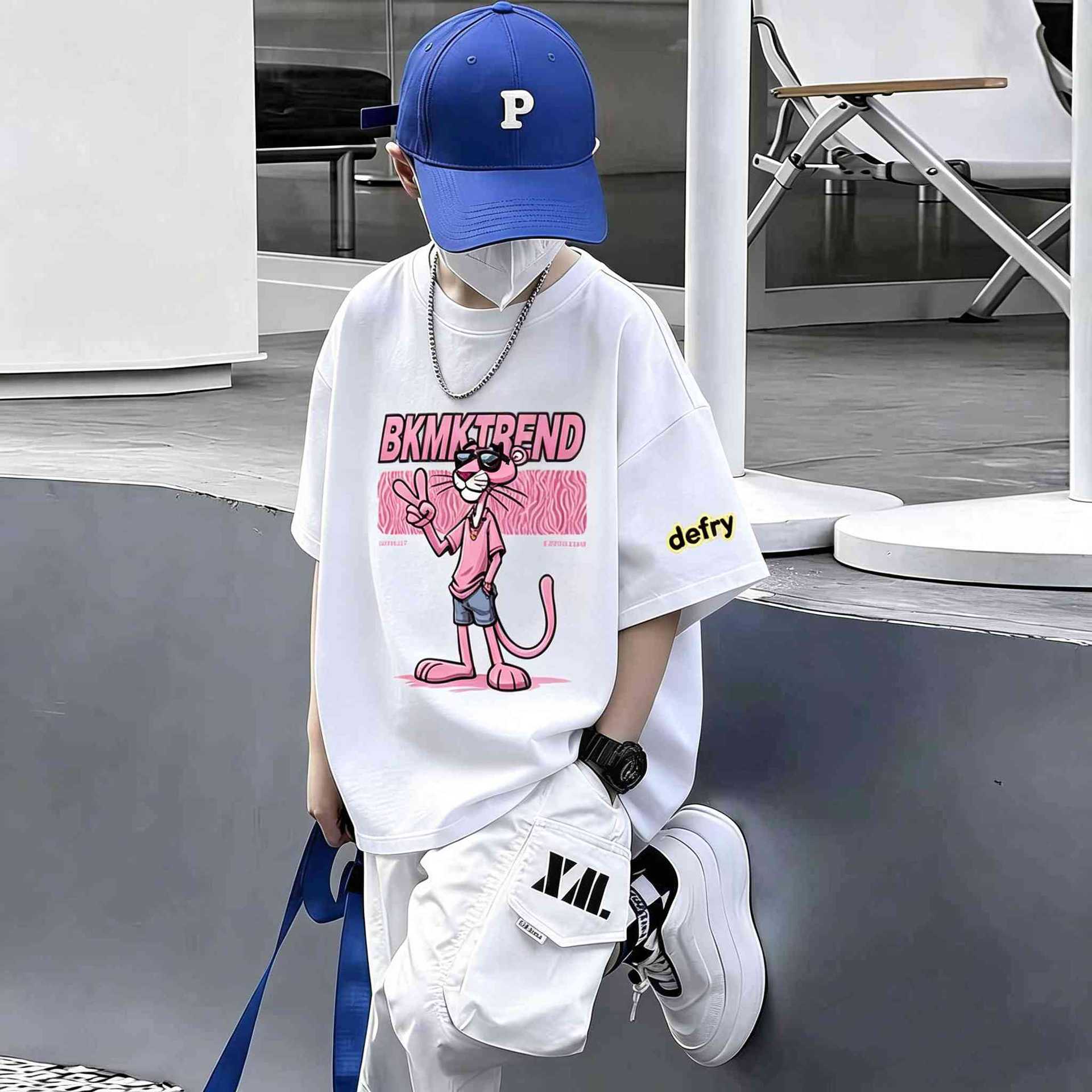 Boy's Short Sleeve T-Shirt Pink Panther Stylish Casual Top