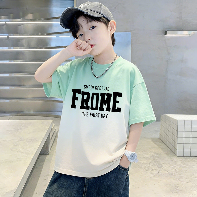 Boys' "FROME" Graphic Print T-Shirt – Loose Fit Short Sleeve Tee for Kids | 120–170