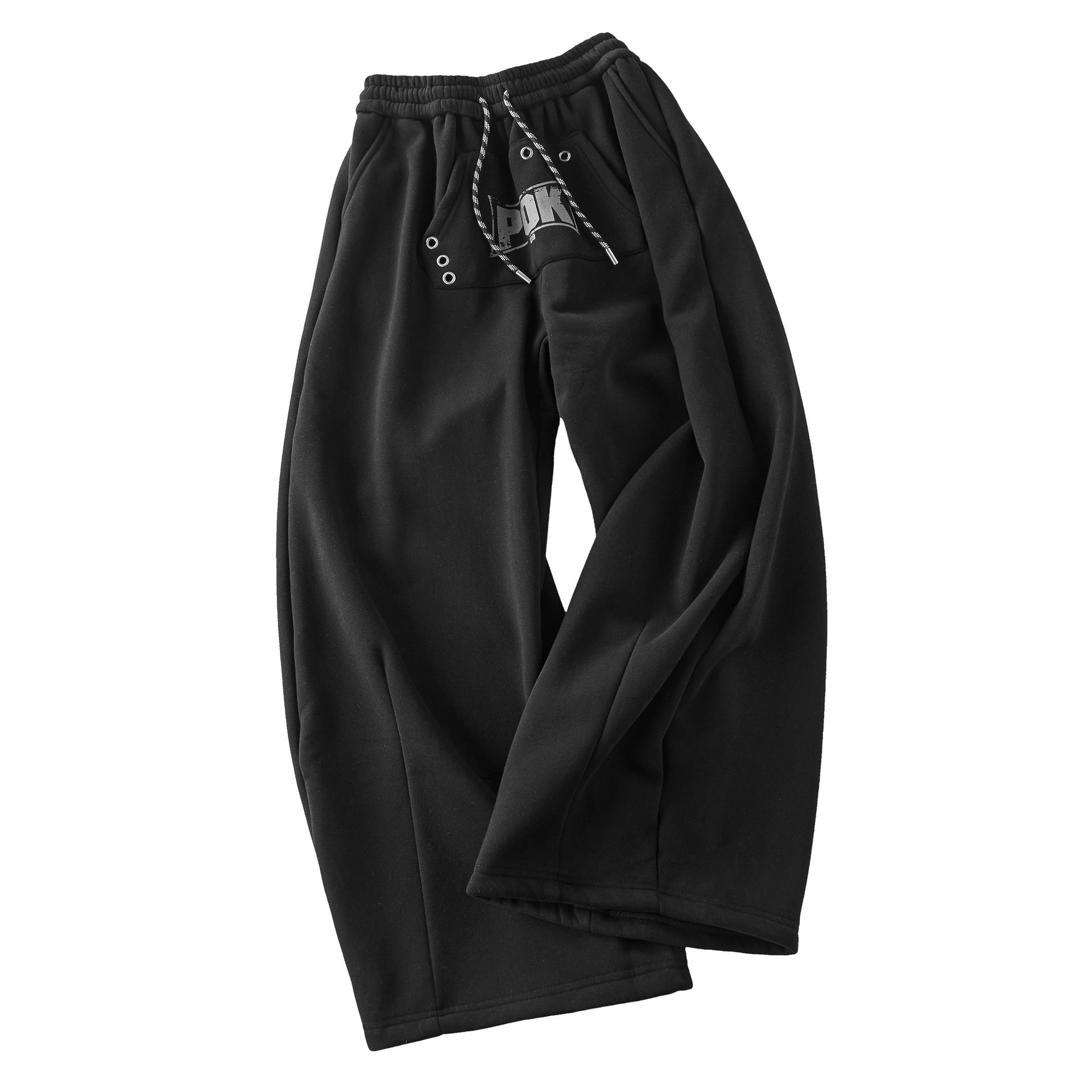 Letter printed drawstring wide leg sweatpants