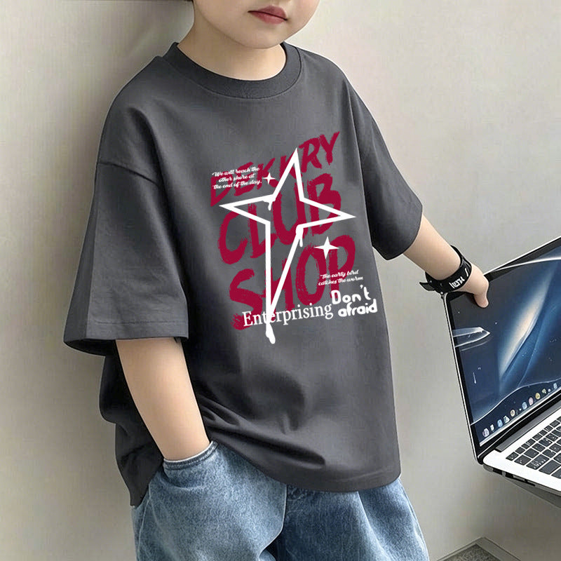 Boys' Letter Print T-Shirt – Casual Short Sleeve Cotton Tee for Kids | 120–170