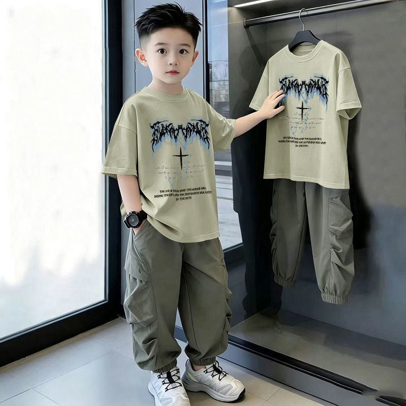 Casual Loose Printed Short Sleeve Letter T-Shirt for Kids